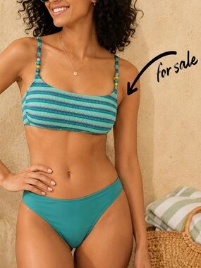 🌊 Wild Fable Textured Bralette Bikini Top | NWT | XL | Beaded Straps | Blue Stri
